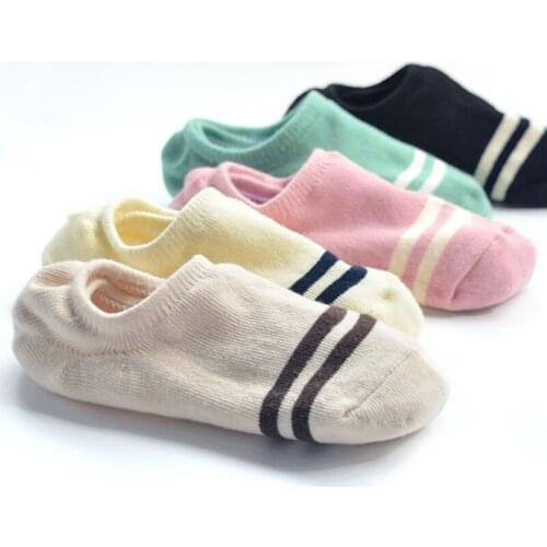 3 pairs/5 pairs New Women Shallow Mouth Invisible Boat Socks Silicone Non-Slip Sports Invisible Breathable Cotton Socks Stripes