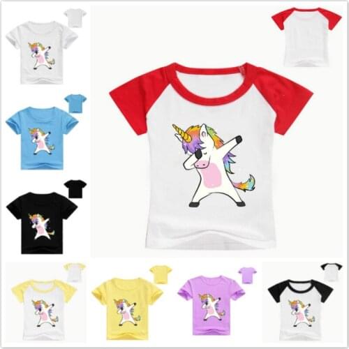 2018 New Summer Boys Short Sleeve T Shirts Girls Unicorn Print Cotton Costume Infantis Menino Roupas Kids Cartoon Tops Tees
