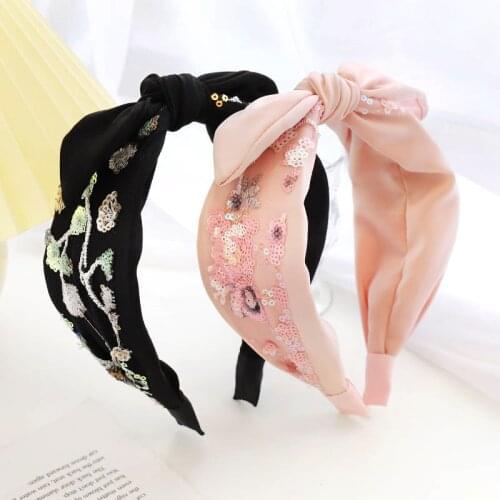 Lace Sequin Embroidery Flower Bow Knot Hairband Headband Adult Hair Accessories