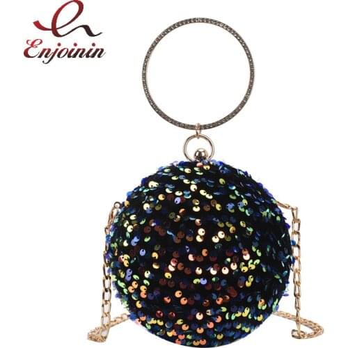 Dazzling Sequins Round Party Purses and Handbags for Women Luxury Designer Bags Wedding Clutch Female Chain Shoulder Bag 2021