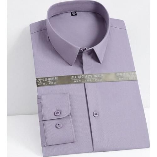 Bamboo Fiber Shirts for Men White Solid Long Sleeve Mens Clothing Office Business without Chest Pocket Regular Fit Casual 2021