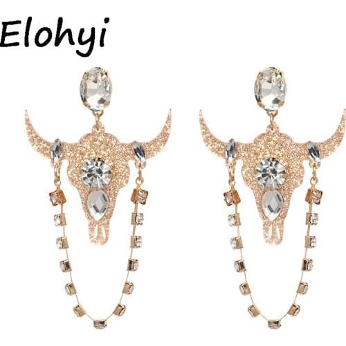 ELOHYI 5 Colors Bull Horn Hot Selling Earrings Resin Earring Big Earring For Woman Crystal Large Long Brinco Ear Oorbellen Gift