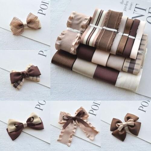 Gorgeous Khaki Handmade Hair Bowknot Ribbon Set Flower Gift Packaging DIY Hair Accessories Hairpin Badge(15 Meters)