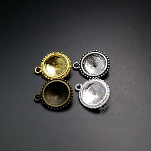 14mm setting size vintage alloy silver,gold,bronze,antiqued silver round bezel DIY pendant charm bezels tray 1411194