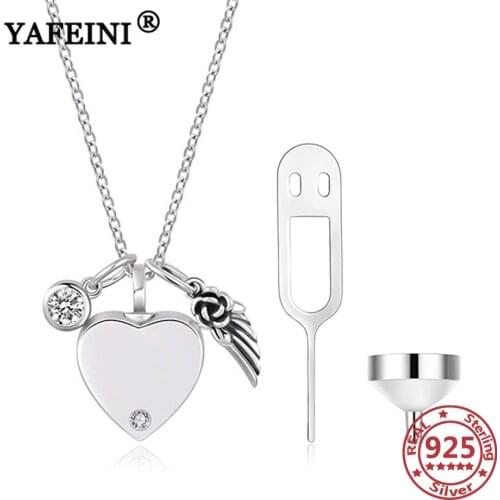 YAFEINI 925 Sterling Silver Heart Wing Urn Necklaces for Ash Memorial Urn Necklace Cubic Zircon Pet Ash Casket Cremation Jewelry