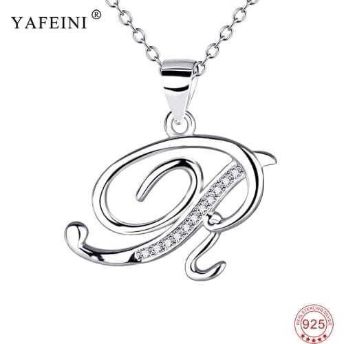 925 Sterling Silver Jewelry A Pendants Necklaces Letter R Charming Silver a-z Initial Letters Name Alphabet Pendant Necklace