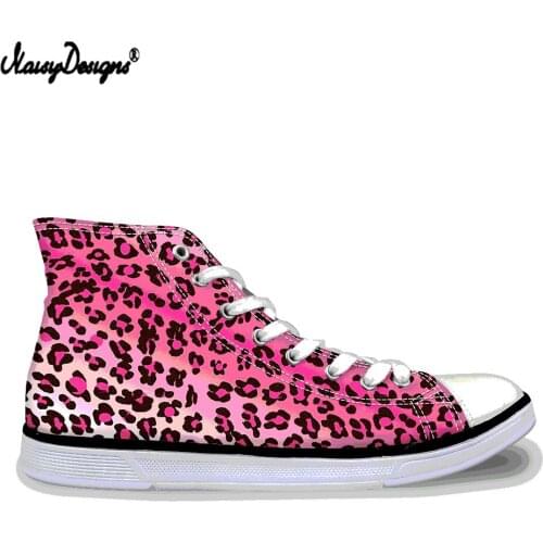 Noisydesigns Trendy Pink Leopard Pattern Women Sneakers Summer Autumn High Top Flats Vulcanize Shoes for Female Leisure Canvas
