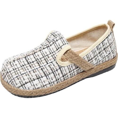 Women Hanfu Shoes National Style Embroider Hemp Flat Shallow Loafers Casual Female Ethnic Fashion Summer Spring Platform
