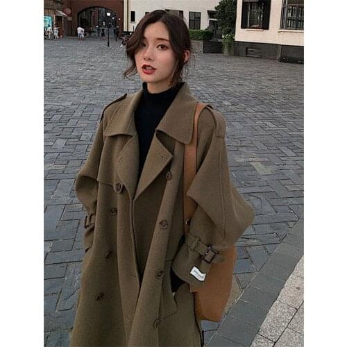 Imitation Double-sided Cashmere Woolen Coat Women Mid-length Thickened Double-breasted Woolen Trench Coat Feminino Casacos f2831