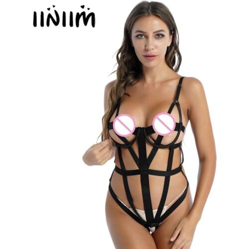 Womens Lingerie Open Crotch Bodysuit Ladies Sexy Nightwear Hollow Out Elastic Strappy Crotchless Erotic Leotard Honeymoon Gift