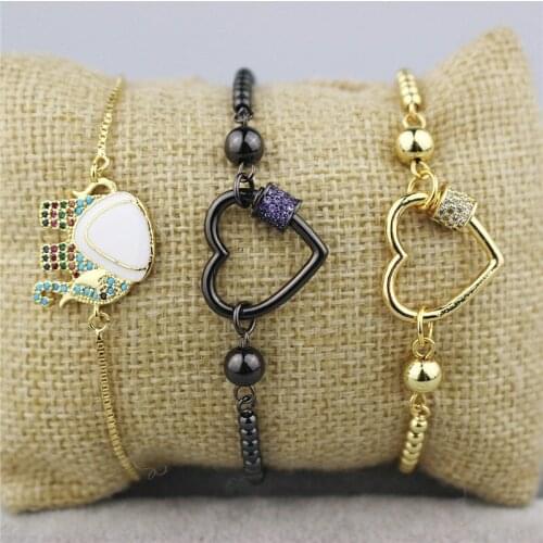 10pcs Color cz screw clasp charm bracelet,fashion cz connector bracelet,adjustable clasp jewelry bracelet
