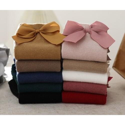 3pairs/lots Big Bow Kids Floor Socks 11 Color Baby Toddlers Socks Autumn Winter Children Girls Knee High Long Sock 100% Cotton