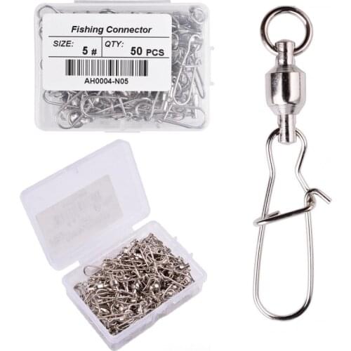 50pcs Fishing Connector Pin High Speed Rotation Bearing Rolling Swivel 0/1/2/3/4/5/6# Stainless Steel with Snap Fishing Tackle
