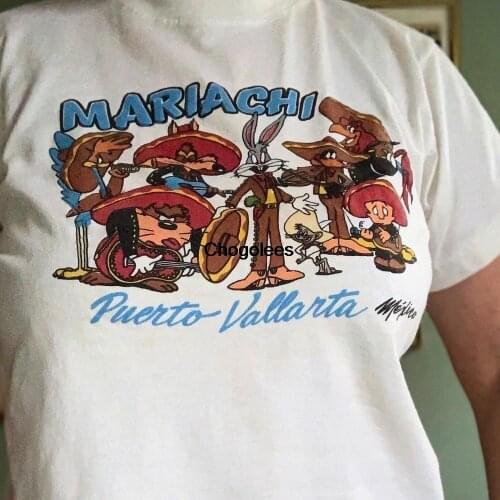 90s vintage Looney Tunes mariachi band vacation small tee from Puerto Vallarta Mexico
