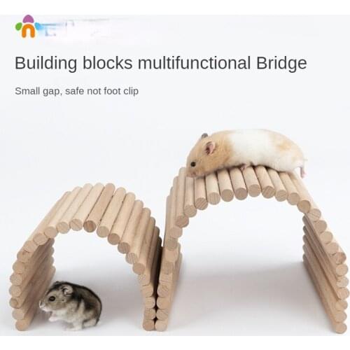 Pet Hamster Small Animal Accessories Feeding Supplies Cages Toys Multifunctional Ladder Arch Bridge Solid Wood Fence Pet Toy