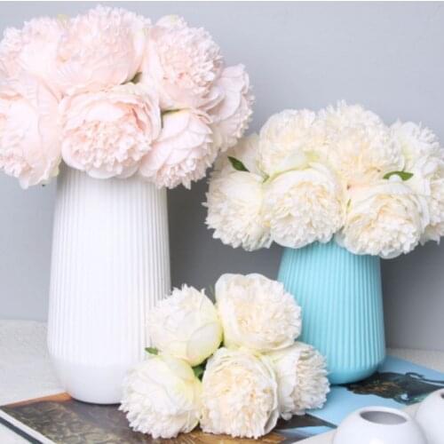 5pc Big Peony Artifcial Silk Flower Wedding Bouquet Decor White Peony Home Display Fake Flower Pack Heart Peony Pink Rose