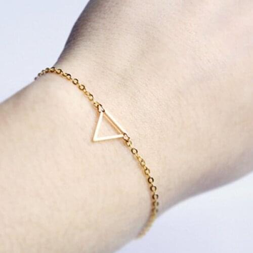 Hollowed bracelet metal triangle shape charm bracelet finger-connected and one layer bracelets for women best gift to friend