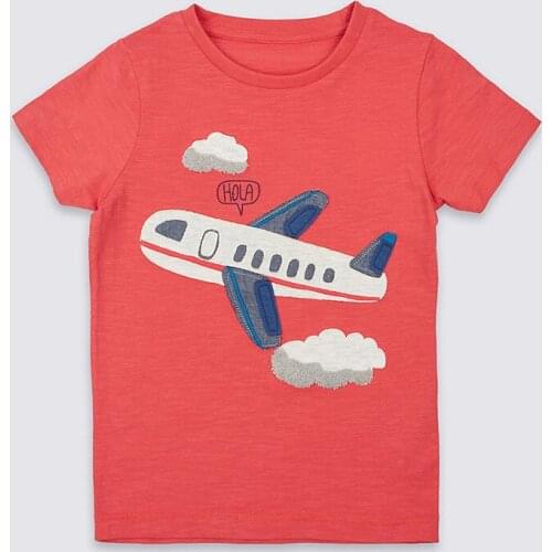 Little Maven New Summer Kids Clothing Short O-neck Red Applique Plane Knitted Cute Cotton Quality Boys Casual Tshirt