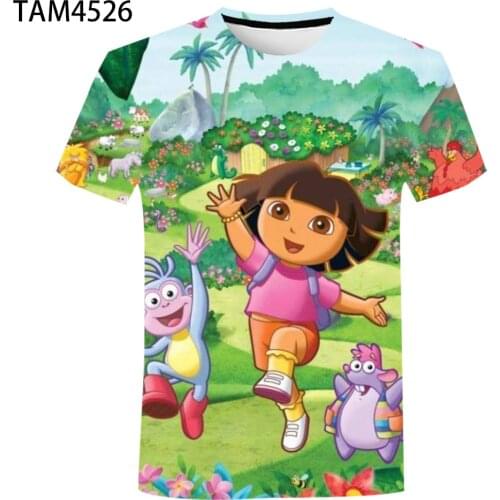 Dora the Explorer Mens Womens Summer Short Sleeve T-Shirt Cartoon Anime 3D Youth Fashion Boy Girl Children Loose Cute Top