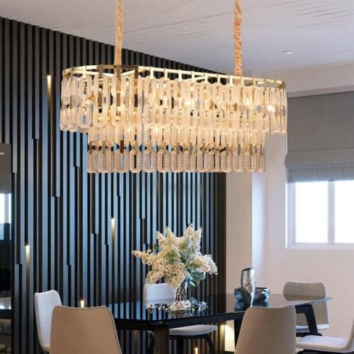 New design crystal chandelier decorates the living room luxury rectangular island golden LED chandelier