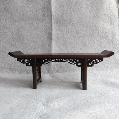 Chinese Red suanzhi wood rosewood carved mini table display stand shelf 11.2"