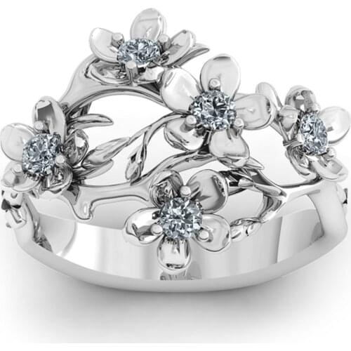 Huitan Crystal Flower Ring Round Zirconia Creative Design Romantic Anniversary Gift Rings Women High Quality Fashion Accessories