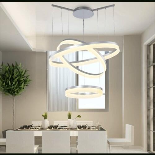 Round Ring LED Acrylic Pendant Lamp Hanging Light,Lustre Suspension Drop Luminaire for Dining Room Home Decor(Silver Rim Only)