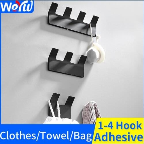 Robe Hooks Black Self Adhesive Bathroom Hooks for Towels Bag Key Clothes Rack Coat Hooks Wall Mounted Hotel Bathroom Hardware
