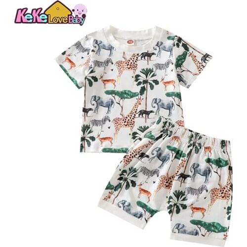Summer Infant Baby Boys Clothes Sets Cartoons Short Sleeve T-shirt Pant Dinosaur 2Pcs Outfit For Toddler Girls Kids Clothing