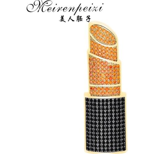 Meirenpeizi Rhinestone Lipstick Brooches for Women Sexy Fashion Jewelry Elegant Statement Brooch Pins Summer Design Brooch
