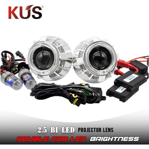 Mini 2.5 Double LED Angel Eyes DRL Bi-xenon Projector Car Headlight Lens H1 35W Hid Xenon Kit Retrofit DIY Accessories Retrofit