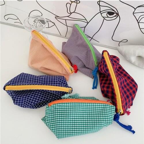Fashion Plaid Bag Women Makeup Bags Cotton Fabric Waterproof Cosmetics Bag for Travel Lady Tote Zipper Toiletry Pouch Bags 2021