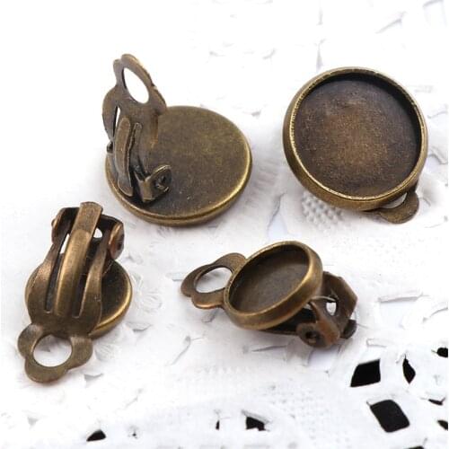 Fashion Metal Round Earring Clip Ear Pad Bezels Blank Glass Cabochons Base Setting DIY Earring Ear stud Jewelry Findings