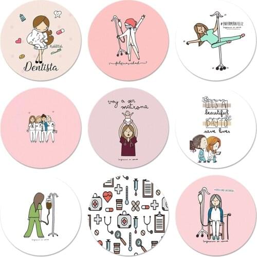 Spain Cartoon Medicine Doctor Nurse fashion pink Icons Pins Badge Decoration Brooches Metal Badges For Backpack Decoration