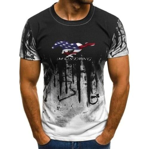 Summer for Mustang Print Gradient Color T Shirt Men Breathable Mens Short Sleeve Fitness Mens Tshirt Gyms Tee Tight Casual Top O
