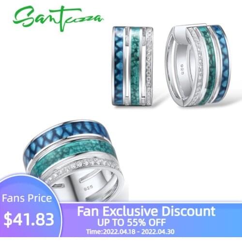 SANTUZZA Silver Jewelry Set for Women 925 Sterling Silver Colorful Round Earrings Ring Set Trendy Fine Jewelry Handmade Enamel