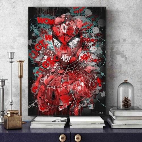 Wall Art Pictures Marvel Graffiti Art Canvas Paintings Spiderman Iron Man Comics Prints and Posters for Kids Room Decoration