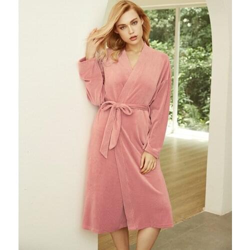Autumn Solid Sleepwear Casual Home Dressing Gown Women Sexy Robe Gown Kimono Bathrobe Winter New Lynx Velvet Nightwear M L XL