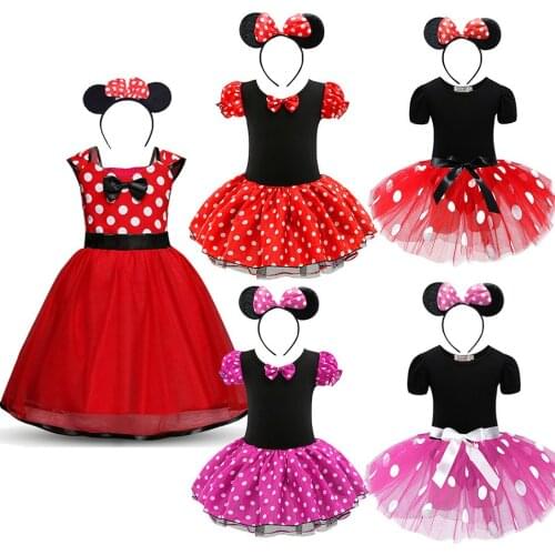 Baby Girls Minnie Mickey Ballet Tutu Dress Summer Kids Cartoon Dots Princess Costume Children Christmas Birthday Party Clothes