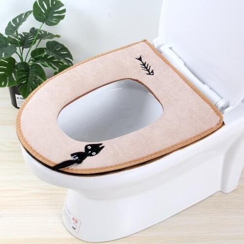 Kitten Embroidery Portable Toilet Cushion Velvet Thickened Zipper Toilet Toilet Seat Toilet Cushion with Handle Toilet Cushion