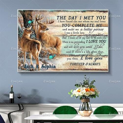 Personalized Hunting The Day I Met You Poster, Custom Name Prints,Wall Art Prints Home Decor Canvas Unique Gift Floating Frame