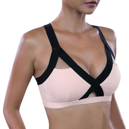 Sexy Women V Neck Hollow Cross Back Sports Gym Yoga Workout Strap Bra Crop Top Seamless Bra For Women Thin Enhancer Vest Bra