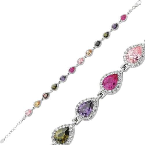 Silver Colorful Zircon Cubic Zirconia Water Way Bracelets