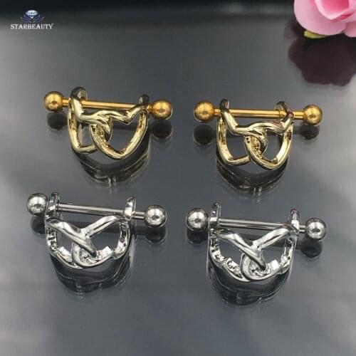 Starbeauty 1 Pair Cute Couple Hearts Ear Piercing Cartilage Tragus Helix Piercing 18G Barbell Pircing Body Jewelry Gift M811