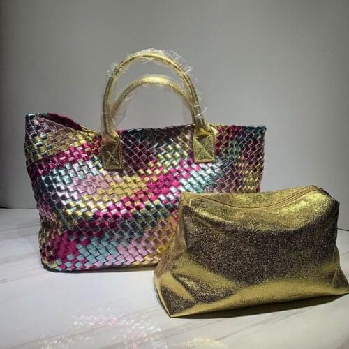 Top Quality Shoulder Bag Color Woven Large Capacity Tote Bag Women 2021 New Korean Designer Luxury Retro Soft Purse and Handbag