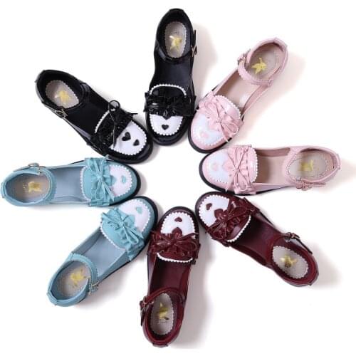 Lolita Shoes Japanese Style 4colors Bow-knot College Student JK Uniform Lovelive PU Leather Women Shoes Streetwear