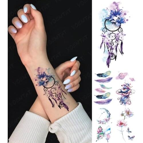 Waterproof Temporary Tattoo Sticker Watercolor Dream Catcher Flash Tatoo Feather Arm Wrist Fake Tatto For Body Art Women Men