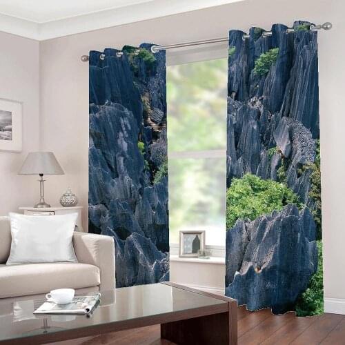 Custom photo Blackout Curtain HD Rockery stone water waterfall Arts For living room Bedroom Home Decor Drapes Indoor Sets