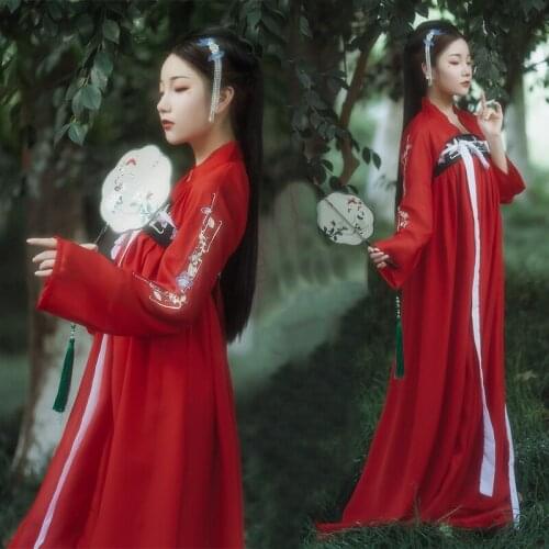Red Embroidery Hanfu Women Oriental Dance Costume Fairy Dress Folk Festival Outfit Singers Rave Performance Clothing DC4681