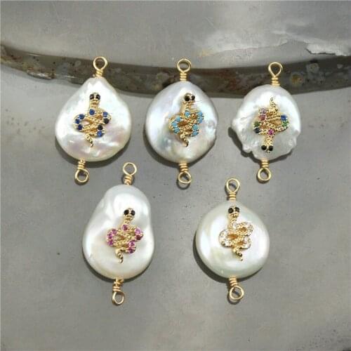 10-20mm 15pcs/lot Fashion cz charm pearl jewelry, exquisite zircon charm connector, natural irregular freshwater pearl jewelry